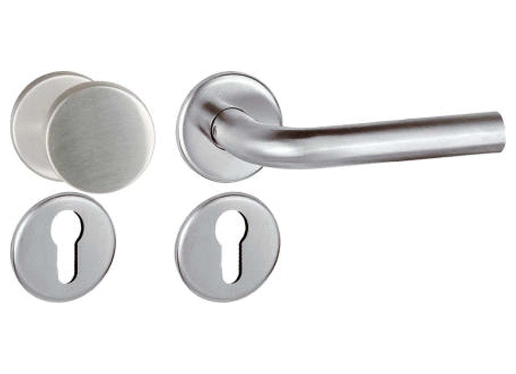 BOUTON DE PORTE FIXE + DEMI BEQUILLE + ROSACE + ENTREE CYLINDRE INOX