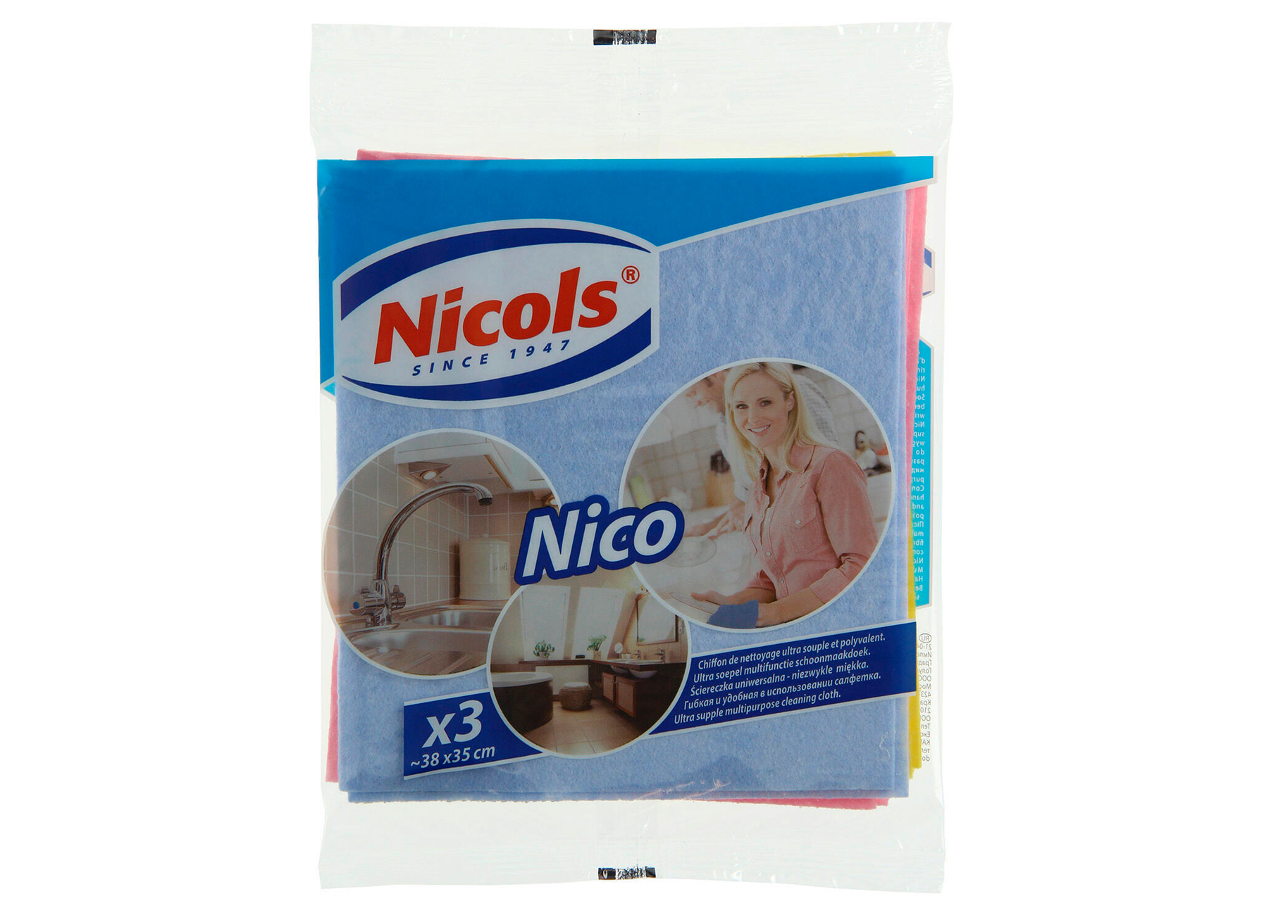 Nicols Lavette Multi-usage Nico 3 Pcs - menage - nettoyer - materiel  dentretien - lavettes torchons et eponges - nicols lavette multi usage nico  3 pcs